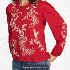 NEW JOHNNY WAS Valentina Long Sleeve Bishop Tee in Red Wine size XL‎